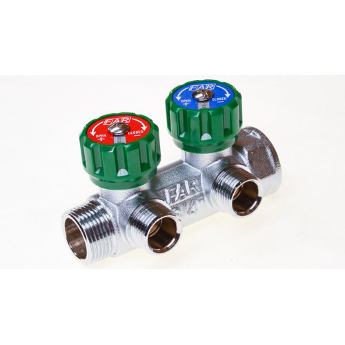 Регулирующий проходной коллектор Far 1"х1/2" TP с 2 отводами