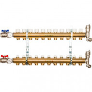 Коллектор из латуни со регулирующими вставками на 11 контура Stout