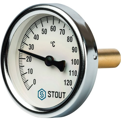 Термометр биметаллический с погружной гильзой 50мм 1/2" корпус 100мм Stout
