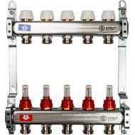 Коллектор из нержавеющей стали с расходомерами 5 вых. STOUT Коллектор из нержавеющей стали с расходомерами 5 вых. STOUT