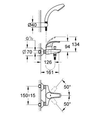 Смеситель однорычажный для ванны 33302 001 GROHE Eurosmart, хром Смеситель однорычажный для ванны 33302 001 GROHE Eurosmart, хром