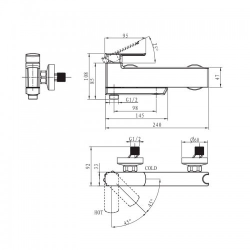 Смеситель для ванны Saga 53022 Kaiser Chrome