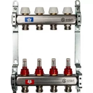 Коллектор из нержавеющей стали с расходомерами 4 вых. STOUT Коллектор из нержавеющей стали с расходомерами 4 вых. STOUT