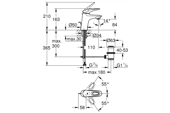 Смеситель для раковины GROHE Eurostyle, S-Size, белая луна 33558LS3 Смеситель для раковины GROHE Eurostyle, S-Size, белая луна 33558LS3