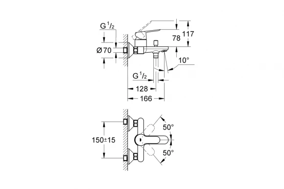 Смеситель для ванны GROHE BauEdge, хром 23334000 Смеситель для ванны GROHE BauEdge, хром 23334000