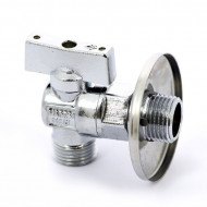 Кран шаровой угловой для подключения бачков НН 1/2 х 1/2 c розеткой 1/2 из нержавеющей стали,  Bugatti