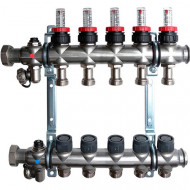 Группа коллекторная Multidis SF 1" на 5 контуров 3/4" ЕК со встроенными ротаметрами Oventrop