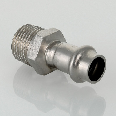 Соединитель прямой с переходом на наружную резьбу Valtec Inox 22 мм х 1"