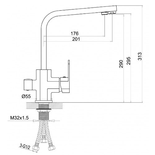 Смеситель для кухни под фильтр HL15084-G Hansen
