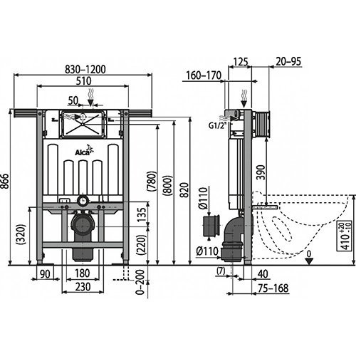 Инсталляция для подвесного унитаза Jadromodul AlcaPLAST  AM102/850