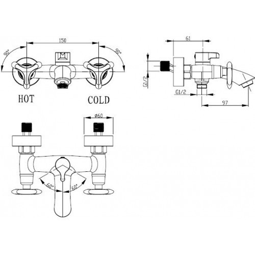 Смеситель для ванны Trio 57022-1 Kaiser Bronze Смеситель для ванны Trio 57022-1 Kaiser Bronze