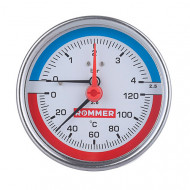 Термоманометр Rommer 1/2" аксиальный 80 мм 0-6 бар Термоманометр Rommer 1/2" аксиальный 80 мм 0-6 бар