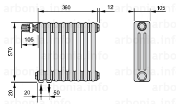 Радиатор стальной 3-х трубчатый Arbonia 3057 16 секций, нижнее подключение Ral 9016 Радиатор стальной 3-х трубчатый Arbonia 3057 16 секций, нижнее подключение Ral 9016