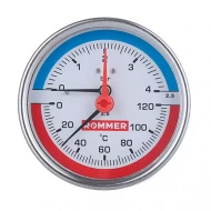 Термоманометр Rommer 1/2" аксиальный 80 мм 0-10 бар Термоманометр Rommer 1/2" аксиальный 80 мм 0-10 бар