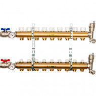 Коллектор из латуни со регулирующими вставками на 9 контура Stout