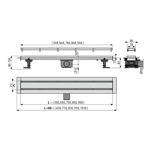 Трап под плитку APZ13 Double9 650мм AlcaPLAST