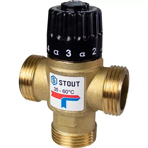 Термостатический клапан НР 1" 20-43°С KV 1.6 м3/ч Stout