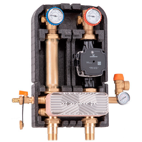 Насосная группа с теплообменником 28 пластин 1" с насосом Grundfos UPSO 25-65 Stout