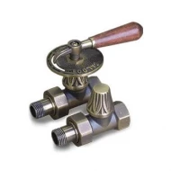 Комплект вентилей прямых для чугунных радиаторов 1/2", с деревянной ручкой, темная бронза