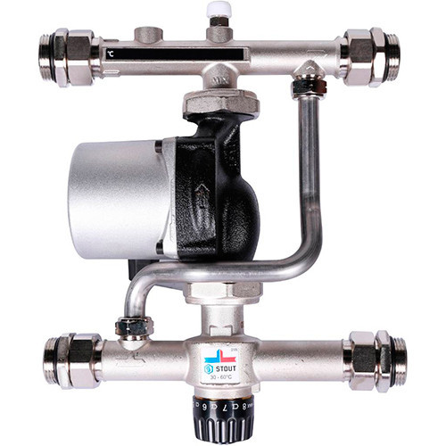 Насосно-смесительный узел с термостатическим клапаном 30-60°C, c насосом Stout Насосно-смесительный узел с термостатическим клапаном 30-60°C, c насосом Stout