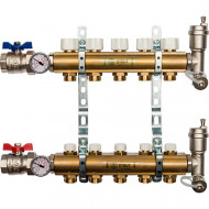 Коллектор из латуни со регулирующими вставками на 5 контура Stout