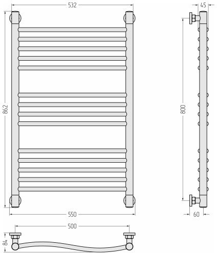 Полотенцесушитель водяной Флюид+ 800х500 Сунержа Полотенцесушитель водяной Флюид+ 800х500 Сунержа
