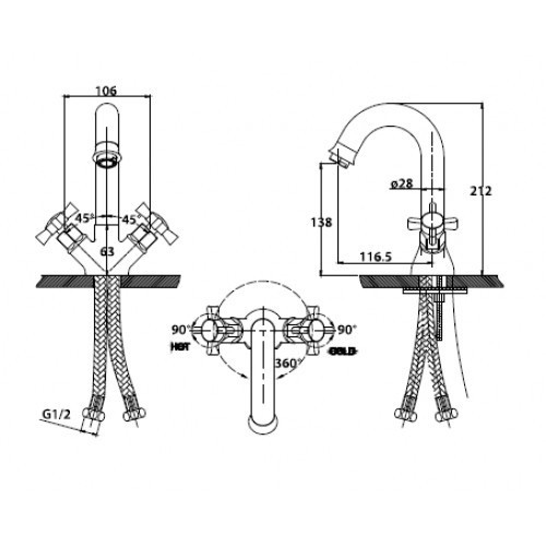 Смеситель для раковины Cross 41011 Kaiser Сhrome