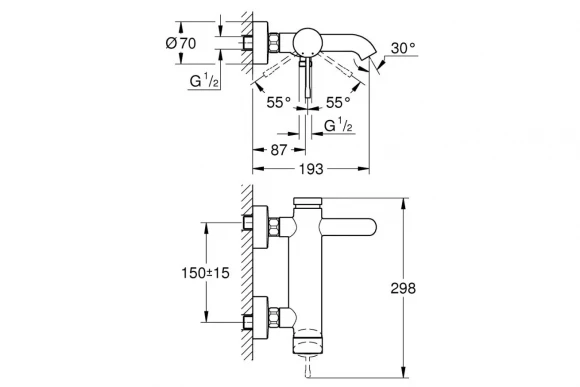 Смеситель для ванны GROHE Essence, суперсталь 33624DC1