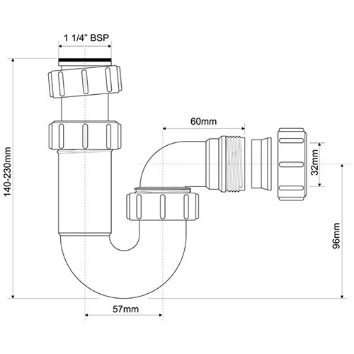 Сифон трубный P-образный 1 1/4"х32мм McAlpine Сифон трубный P-образный 1 1/4"х32мм McAlpine