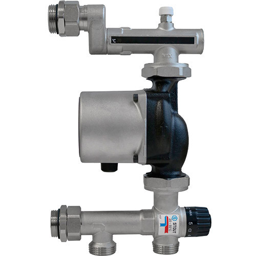 Насосно-смесительный узел с термостатическим клапаном 20-55°C, с насосом Stout Насосно-смесительный узел с термостатическим клапаном 20-55°C, с насосом Stout