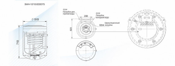 Водонагреватель косвенного нагрева накопительный 75 л, настенный STOUT Водонагреватель косвенного нагрева накопительный 75 л, настенный STOUT