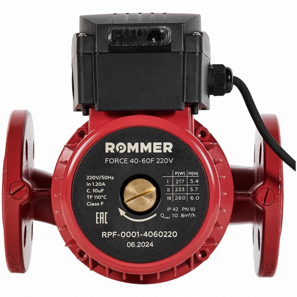 Насос циркуляционный FORCE фланцевый трехскоростной 40-60F 220V ROMMER