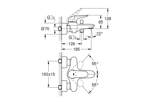 Смеситель для ванны GROHE Eurostyle, белая луна 23726LS3 Смеситель для ванны GROHE Eurostyle, белая луна 23726LS3