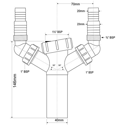 Вставка с 2-мя адаптерами под углом ф1 1/2" TEE4 McAlpine Вставка с 2-мя адаптерами под углом ф1 1/2" TEE4 McAlpine