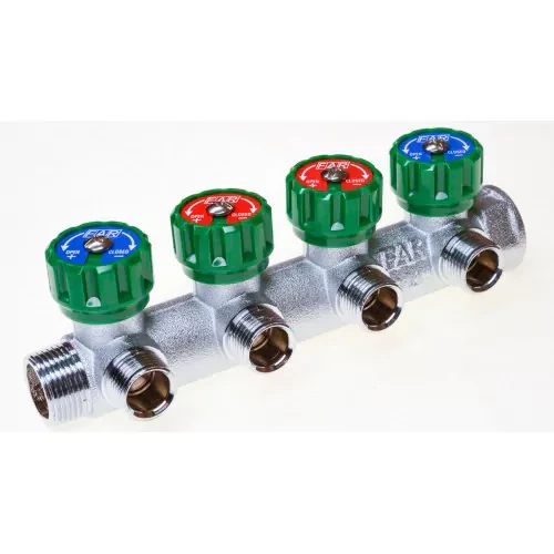 Регулирующий проходной коллектор Far 1"х3/4" TP с 4 отводами