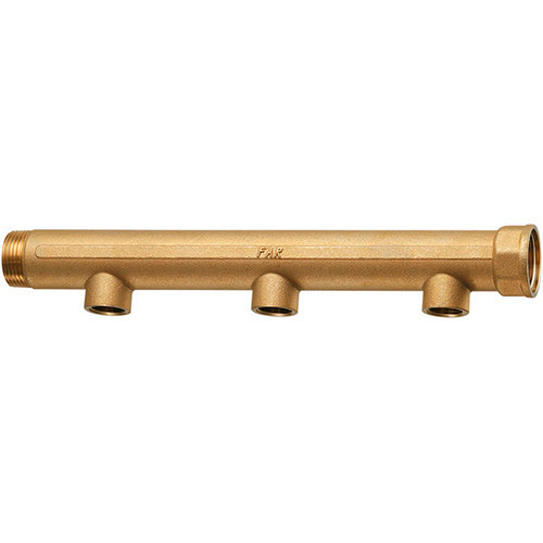 Проходной коллектор из DZR-латуни 1 1/4"х3/4" FAR с 3 отводами