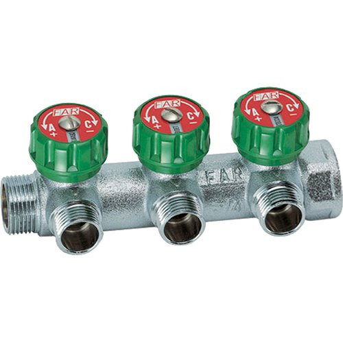 Регулирующий проходной коллектор Far 3/4"х1/2" TP с 3 отводами