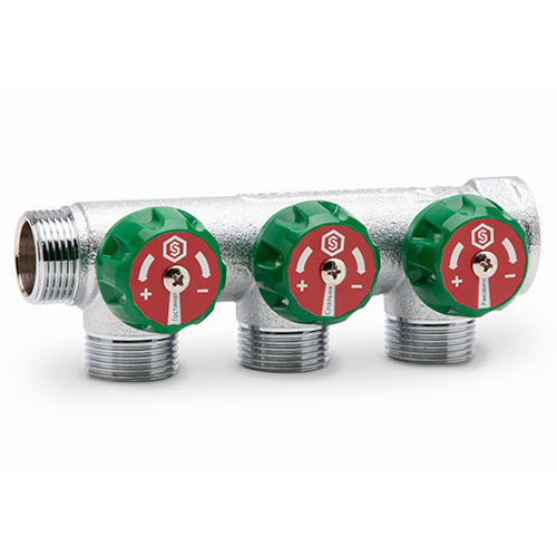 Регулирующий проходной коллектор TP 3/4"х1/2" Stout с 3 отводами