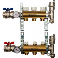 Коллектор из латуни со регулирующими вставками на 3 контура Stout