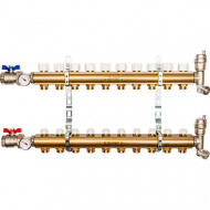 Коллектор из латуни со регулирующими вставками на 10 контура Stout