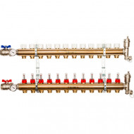 Коллектор из латуни с расходомерами на 12 контура Stout