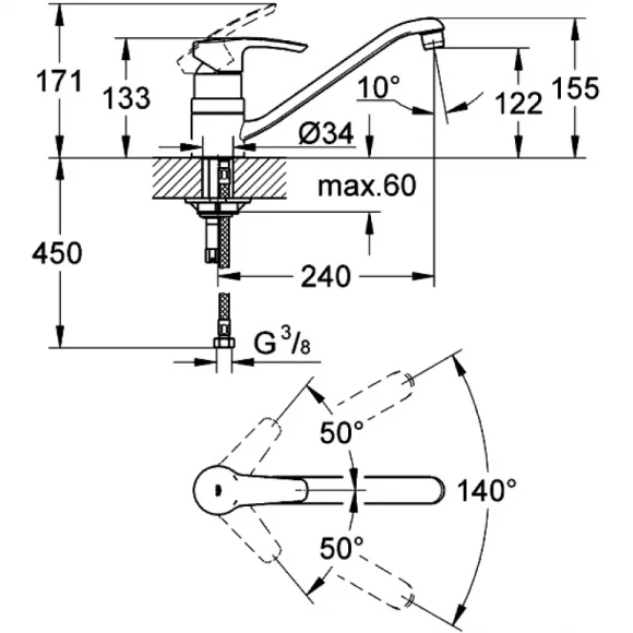 Смеситель для кухни Grohe Eurostyle 33977001 Смеситель для кухни Grohe Eurostyle 33977001