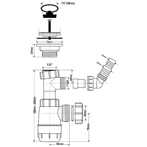 Сифон бутылочный 1 1/4"х32мм MRW240WM McAlpine Сифон бутылочный 1 1/4"х32мм MRW240WM McAlpine