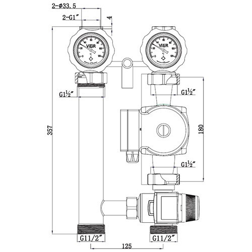 Насосная группа с 3-х термостатическим смесительным клапаном 1" без насоса Vieir Насосная группа с 3-х термостатическим смесительным клапаном 1" без насоса Vieir