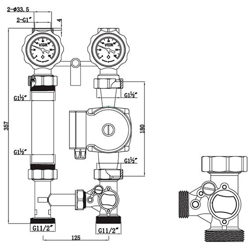 Насосная группа с 3-х ходовым приводным смесителем 1" без насоса Vieir Насосная группа с 3-х ходовым приводным смесителем 1" без насоса Vieir
