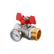 Кран шаровой с термометром ВР 1"х НР 1" Oventrop красный маховик