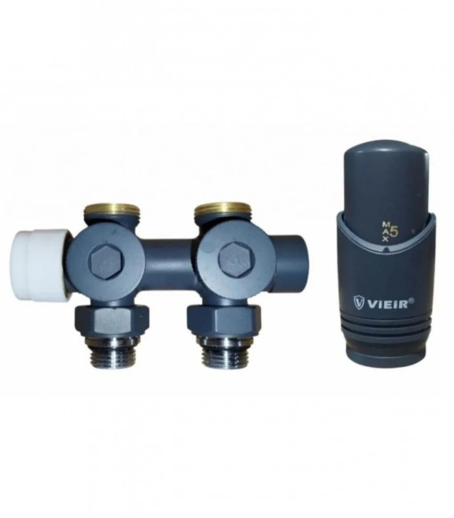 Универсальный комплект (СЕРЫЙ) для ниж. под. радиатора 1/2 ViEiR Универсальный комплект (СЕРЫЙ) для ниж. под. радиатора 1/2 ViEiR