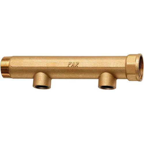 Проходной коллектор из DZR-латуни 1 1/4"х1/2" FAR с 2 отводами