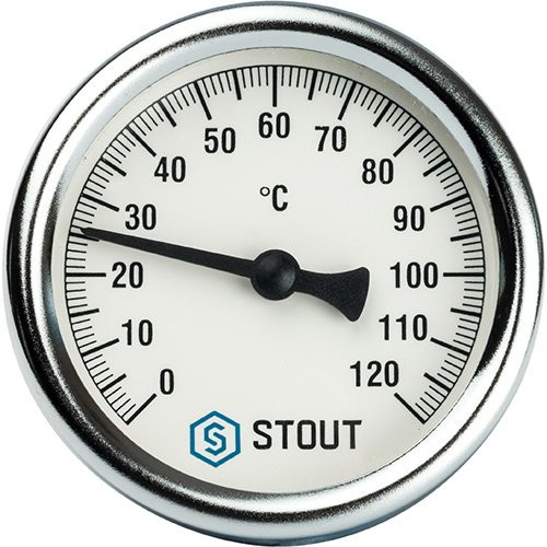 Термометр биметаллический с погружной гильзой 50мм 1/2" корпус 80мм Stout Термометр биметаллический с погружной гильзой 50мм 1/2" корпус 80мм Stout