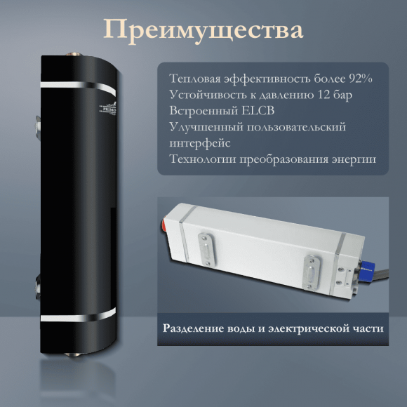 Электрический проточный водонагреватель PRIMOCLIMA IQ 5.5 кВт, черный
